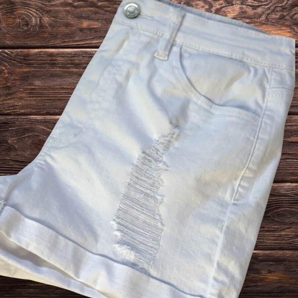 Kancan Womens Juniors Distress‎ Cuffed Jean Shorts - Size 9/28 - White